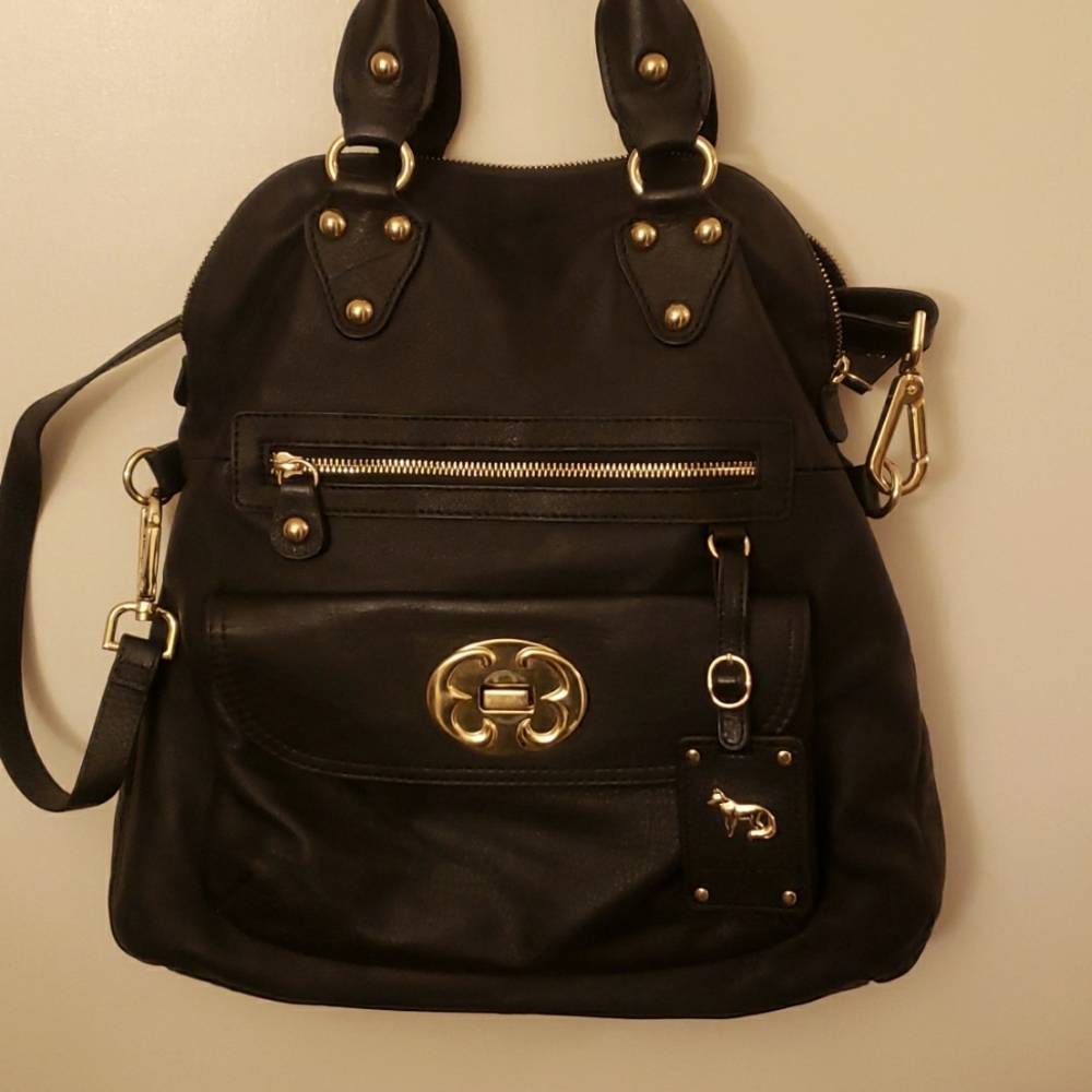 Emma Fox Classic Large Black Leather Bag with Matching Wristlet